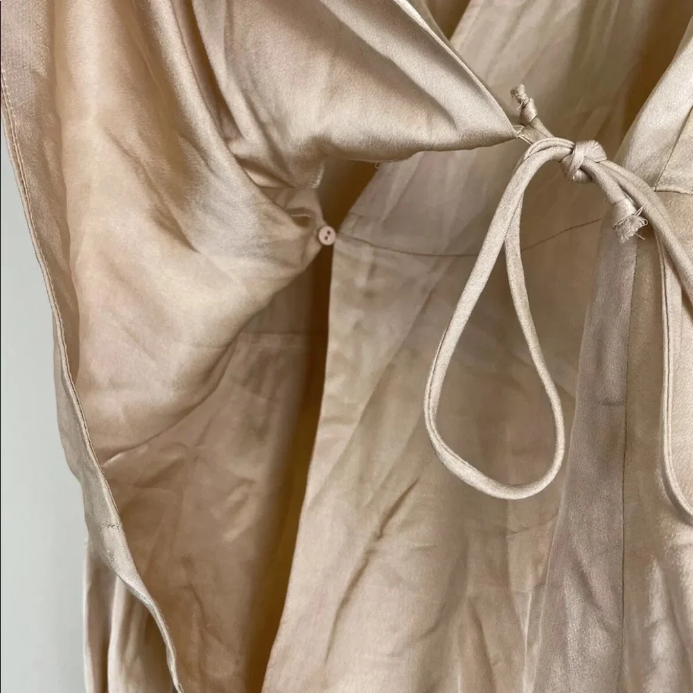 Zara Blouse Small Womens Pink Satin V-Neck Long Sleeve Genuine Wrap Top Viscose - Picture 6 of 12